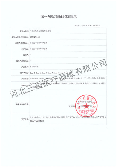 医用诊疗床备案信息表